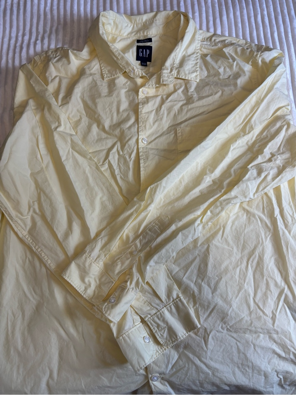 GAP Yellow Button-Up Shirt with Navy Logo Tag